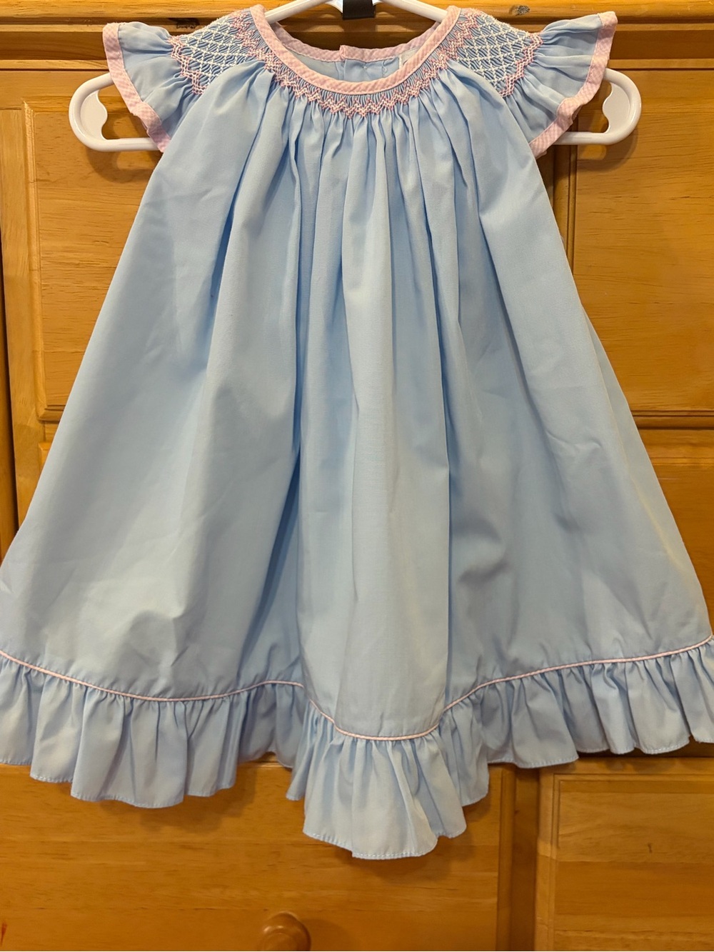 Petit Pomme Girls' Blue and Pink Angel Wing Smocked Dress Size 3 Months